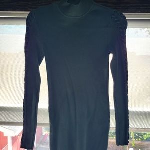 Forest Green turtle neck with sleeve brown detail